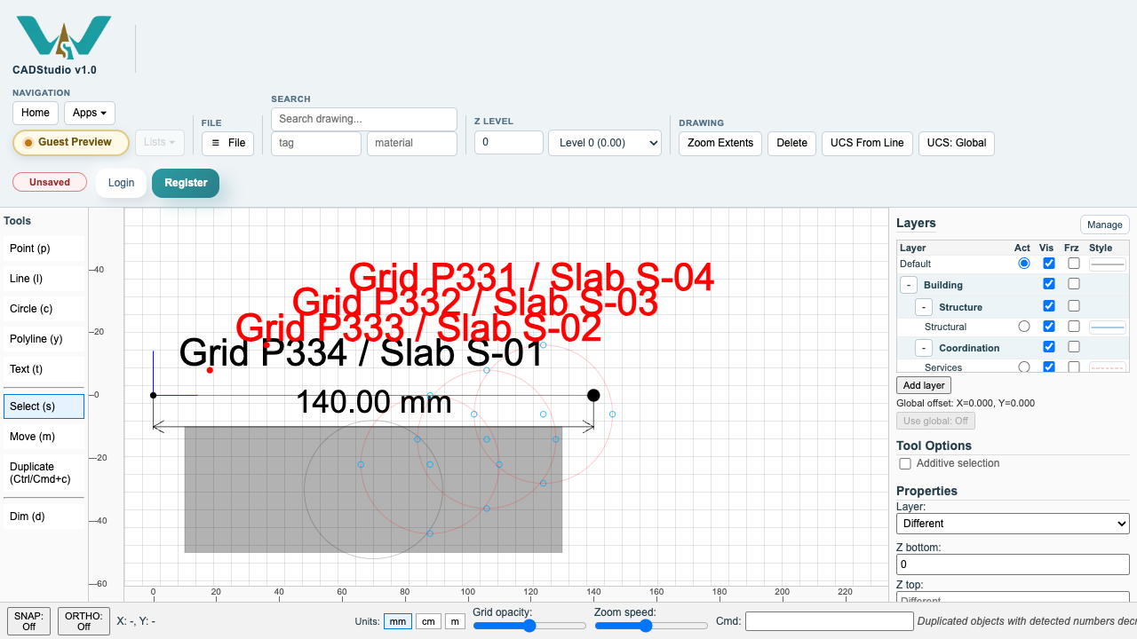 CADStudio duplicated objects with adjusted numbers
