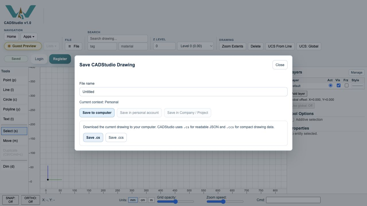 CADStudio save dialog