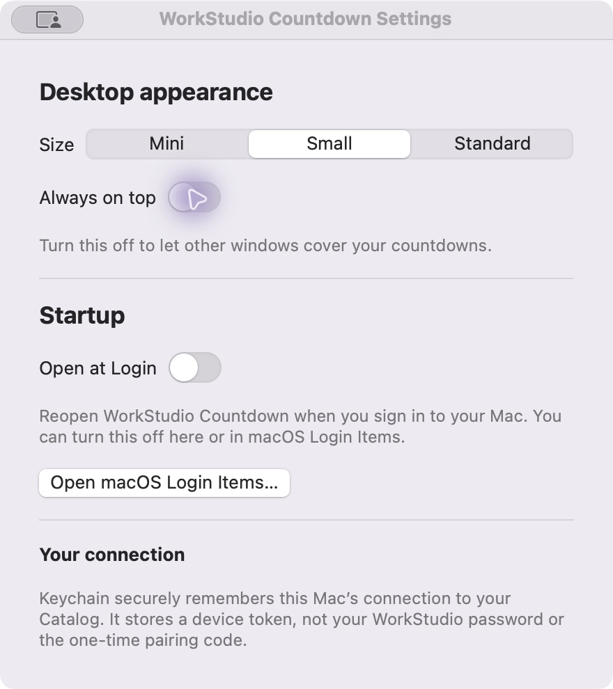Desktop appearance and startup settings