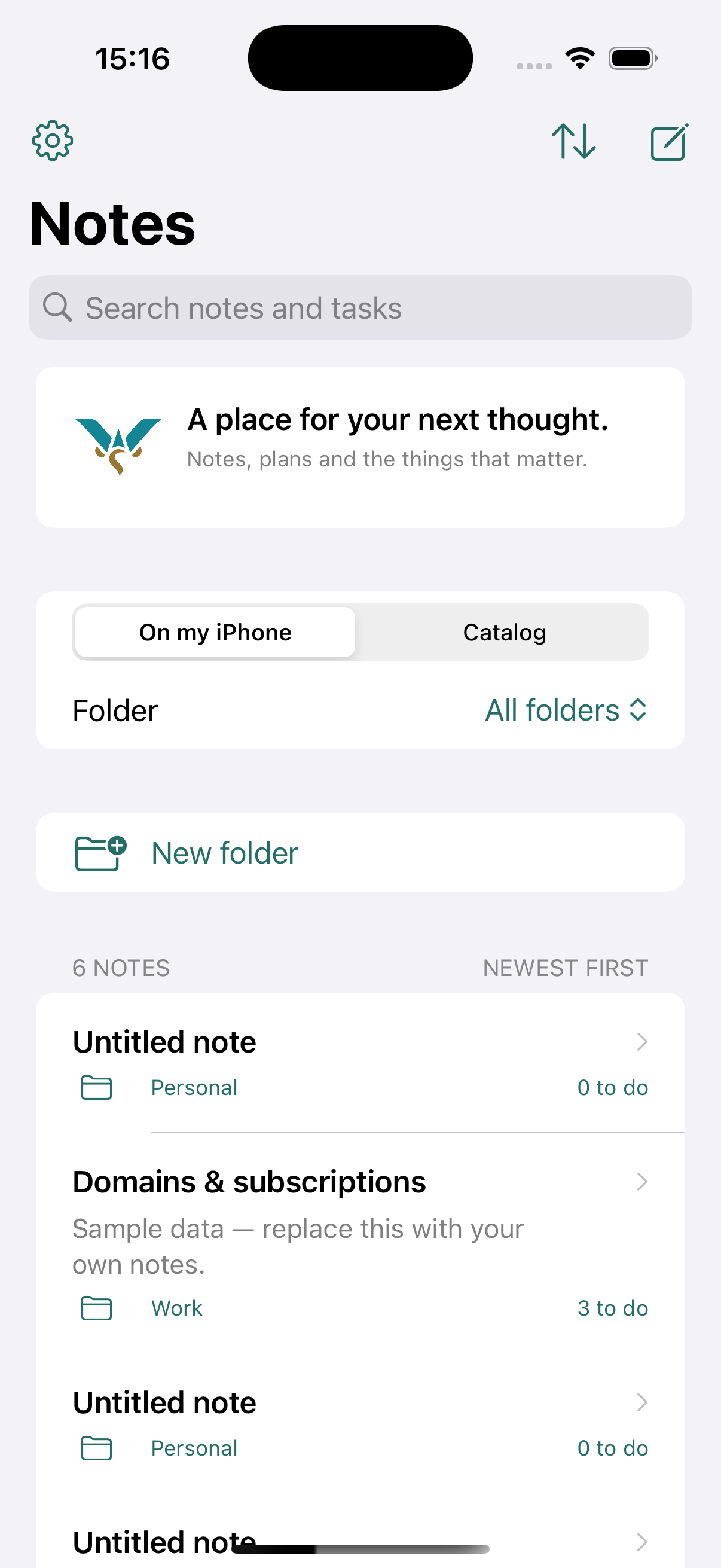 Notes library on iPhone