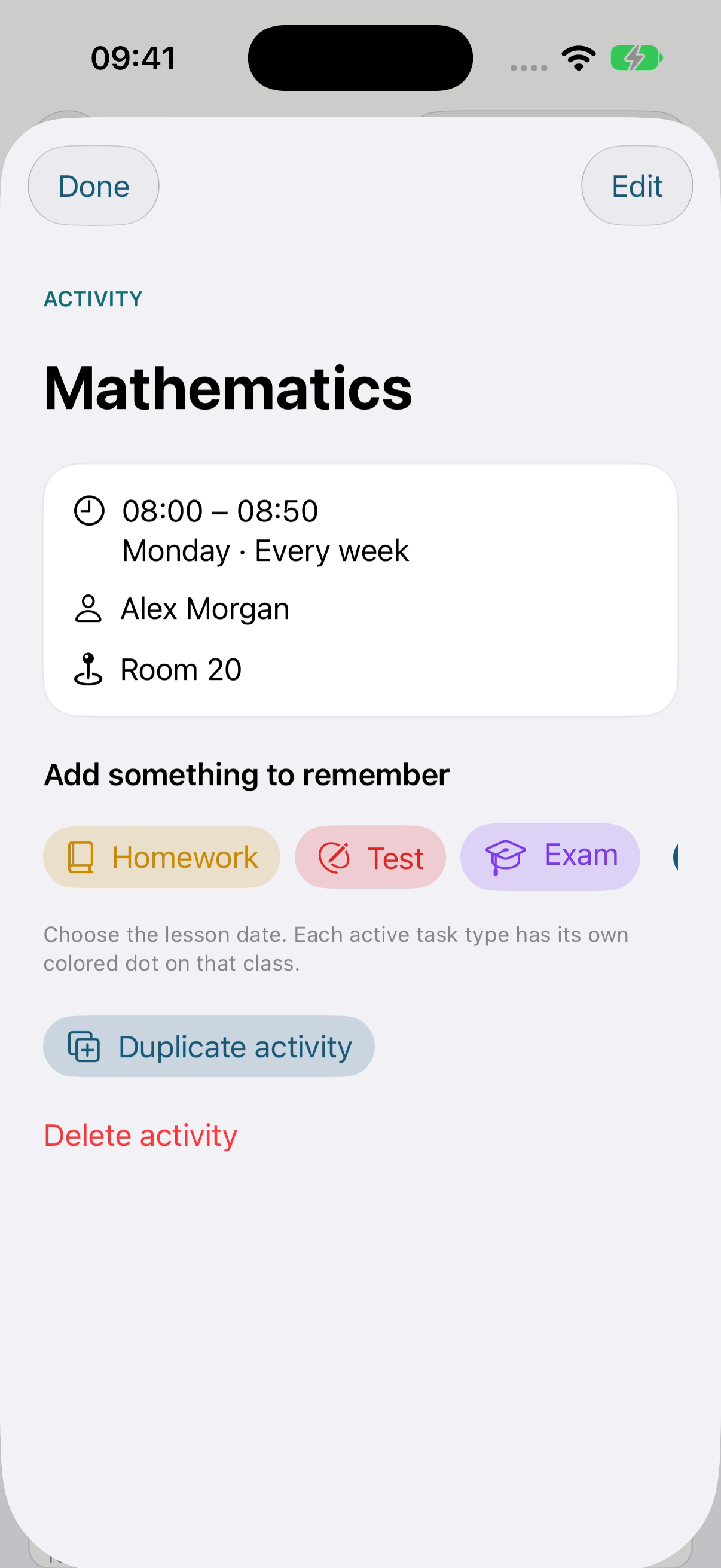 Keep a class and its homework together