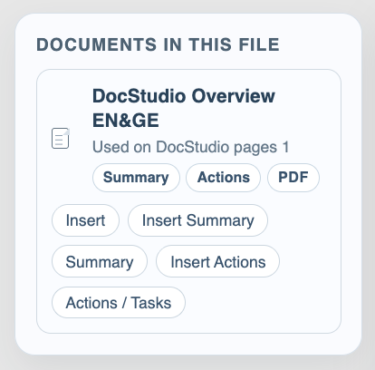 Documents In This File pane showing summary and actions availability.