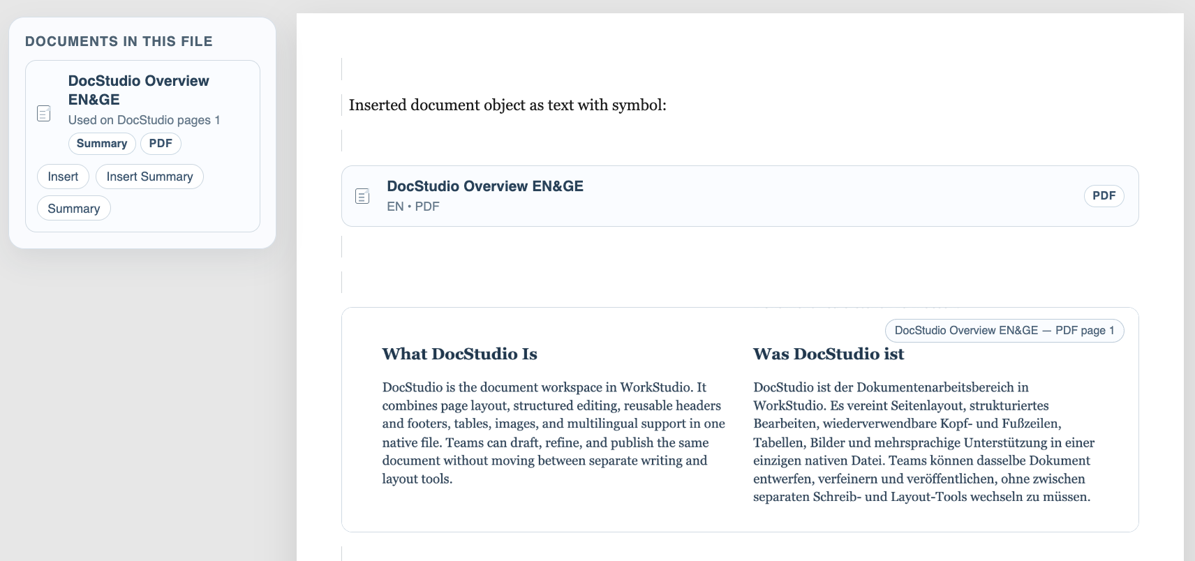 Documents In This File pane with a saved summary.
