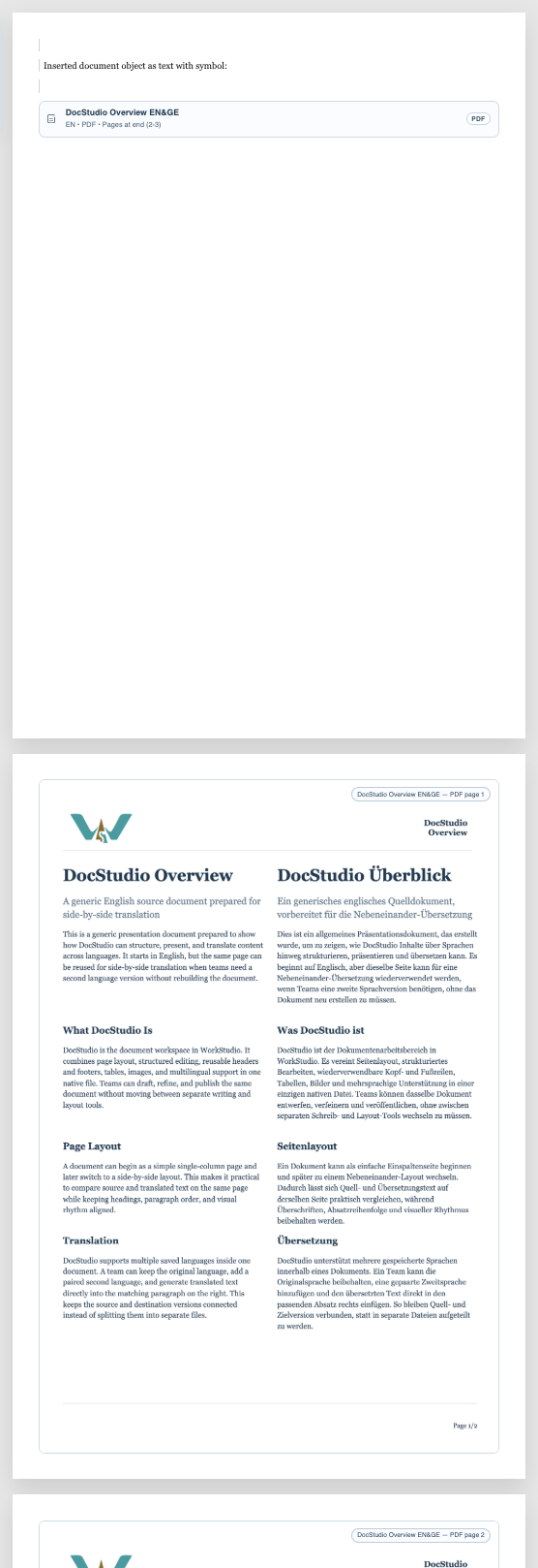 Whole PDF rendered at the end of a DocStudio file.