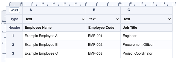 Embedded employee source table used by the DocStudio template.