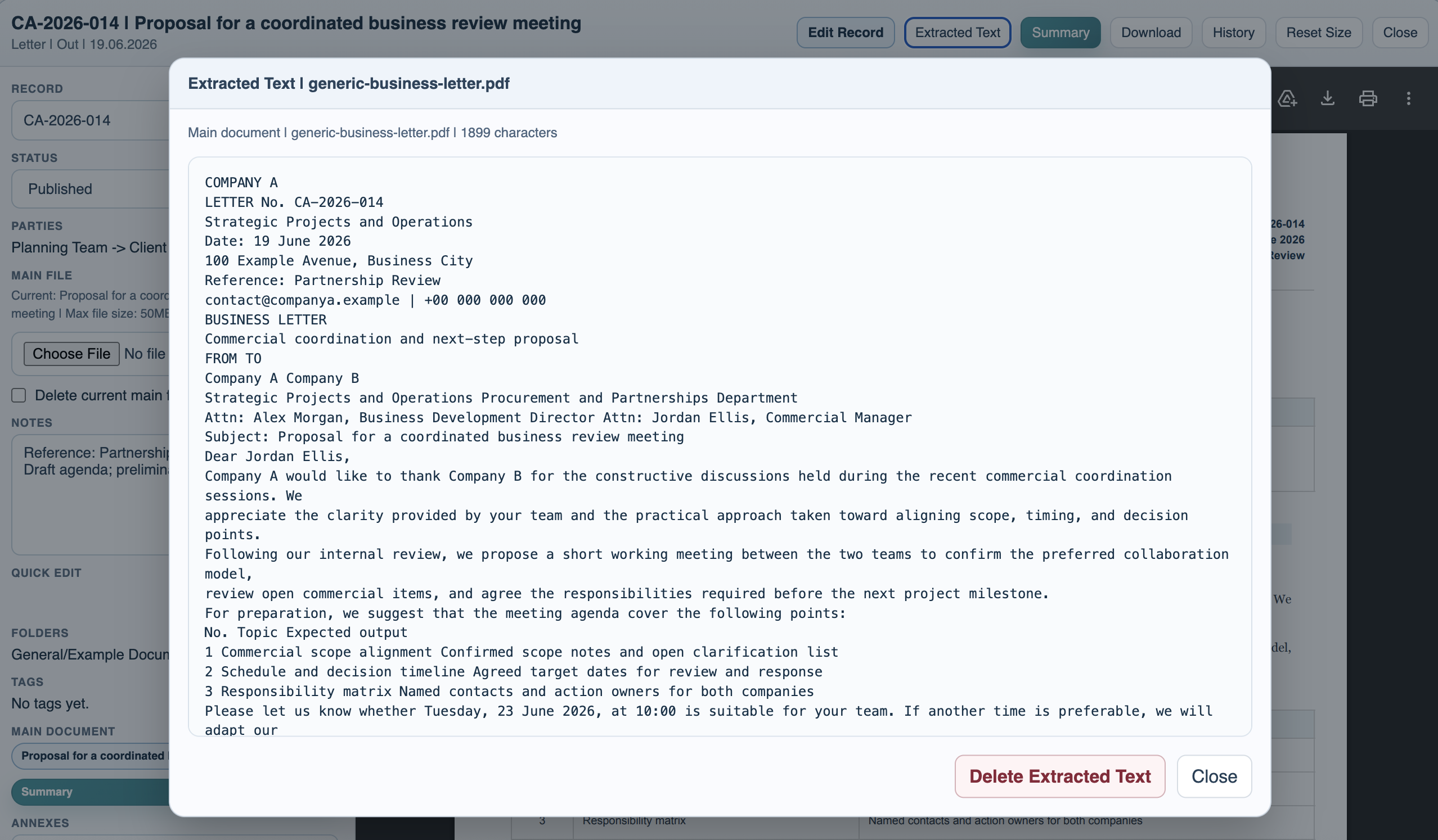 FileStudio viewer showing Extracted Text and Summary buttons.
