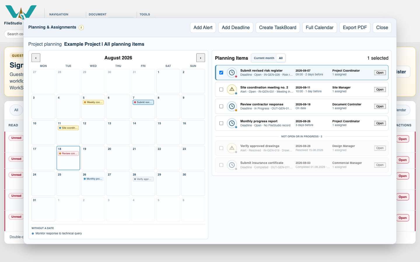 FileStudio Planning and Assignments modal