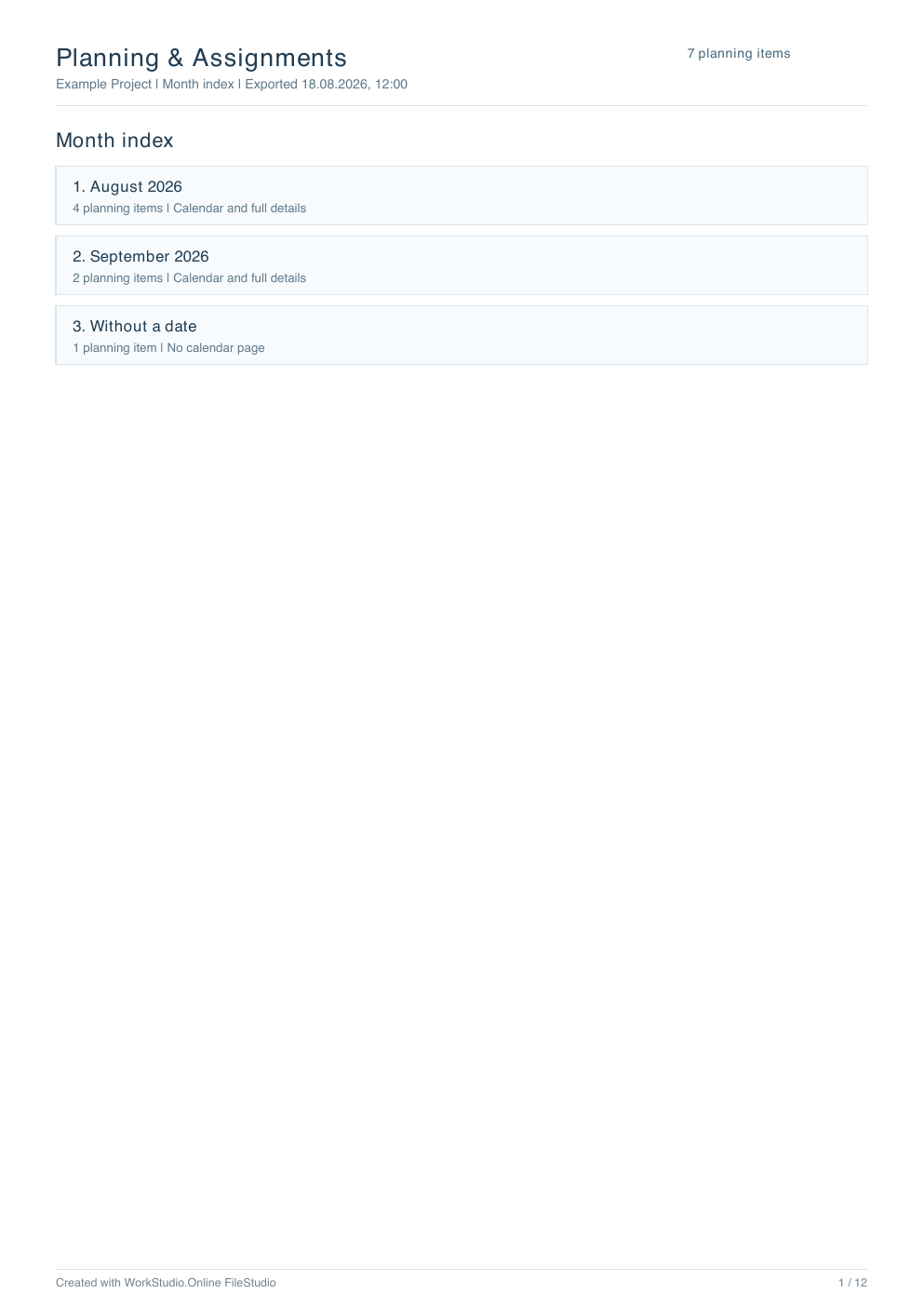 Planning PDF clickable month index