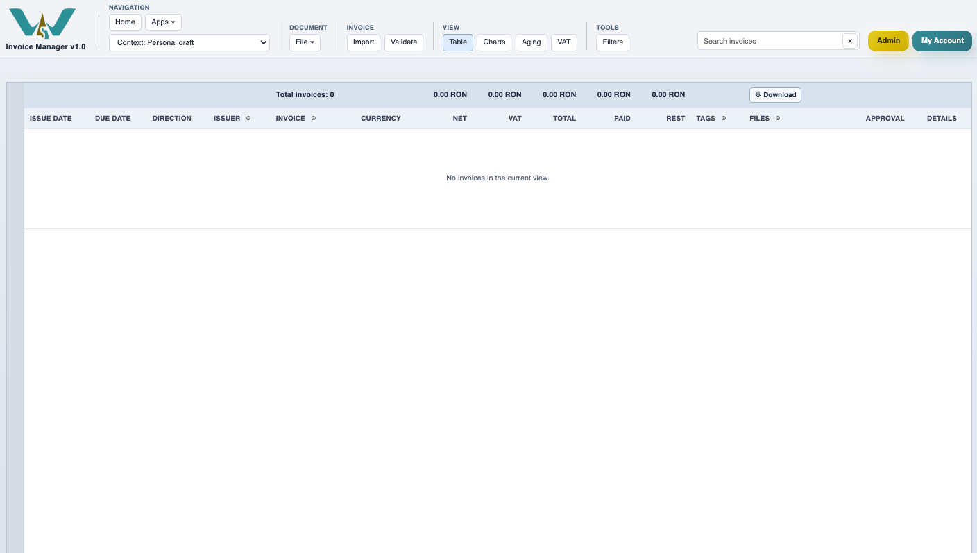 Invoice Manager empty register before import.