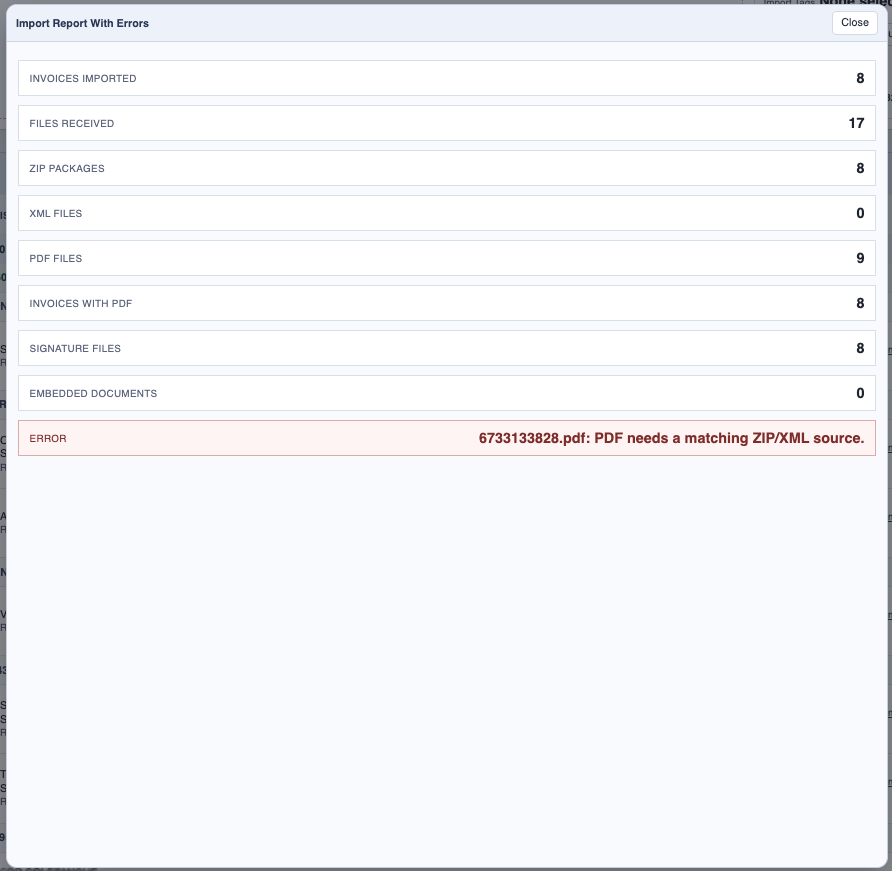 Invoice Manager import report.