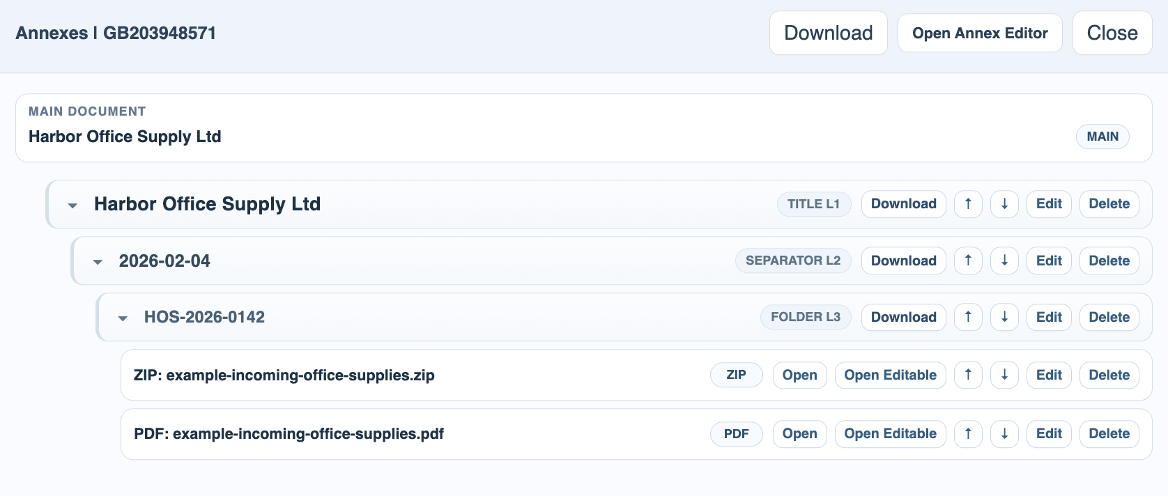Invoice annex structure for Invoice Manager.