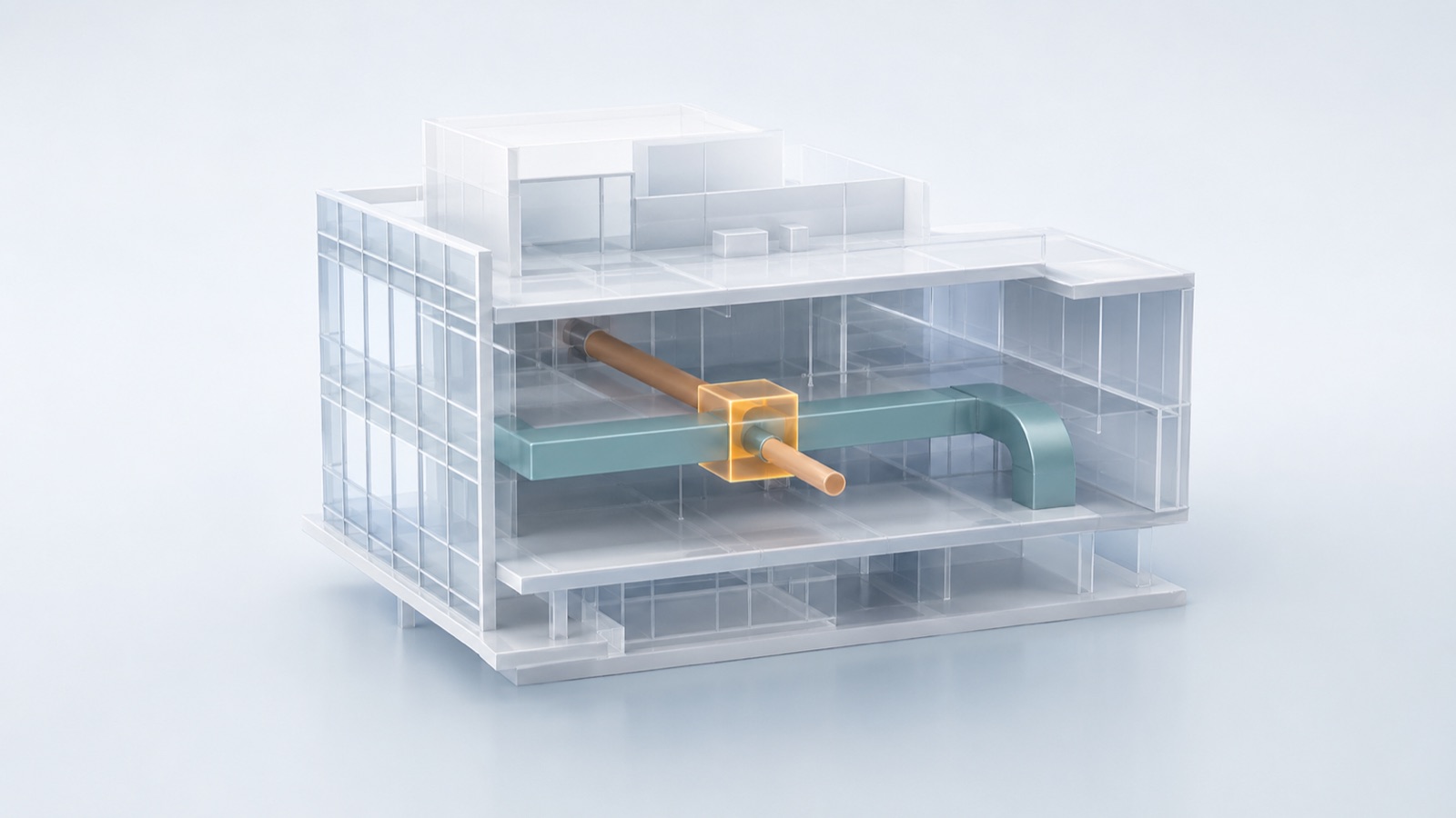 Simple building section with one highlighted coordination issue marker.
