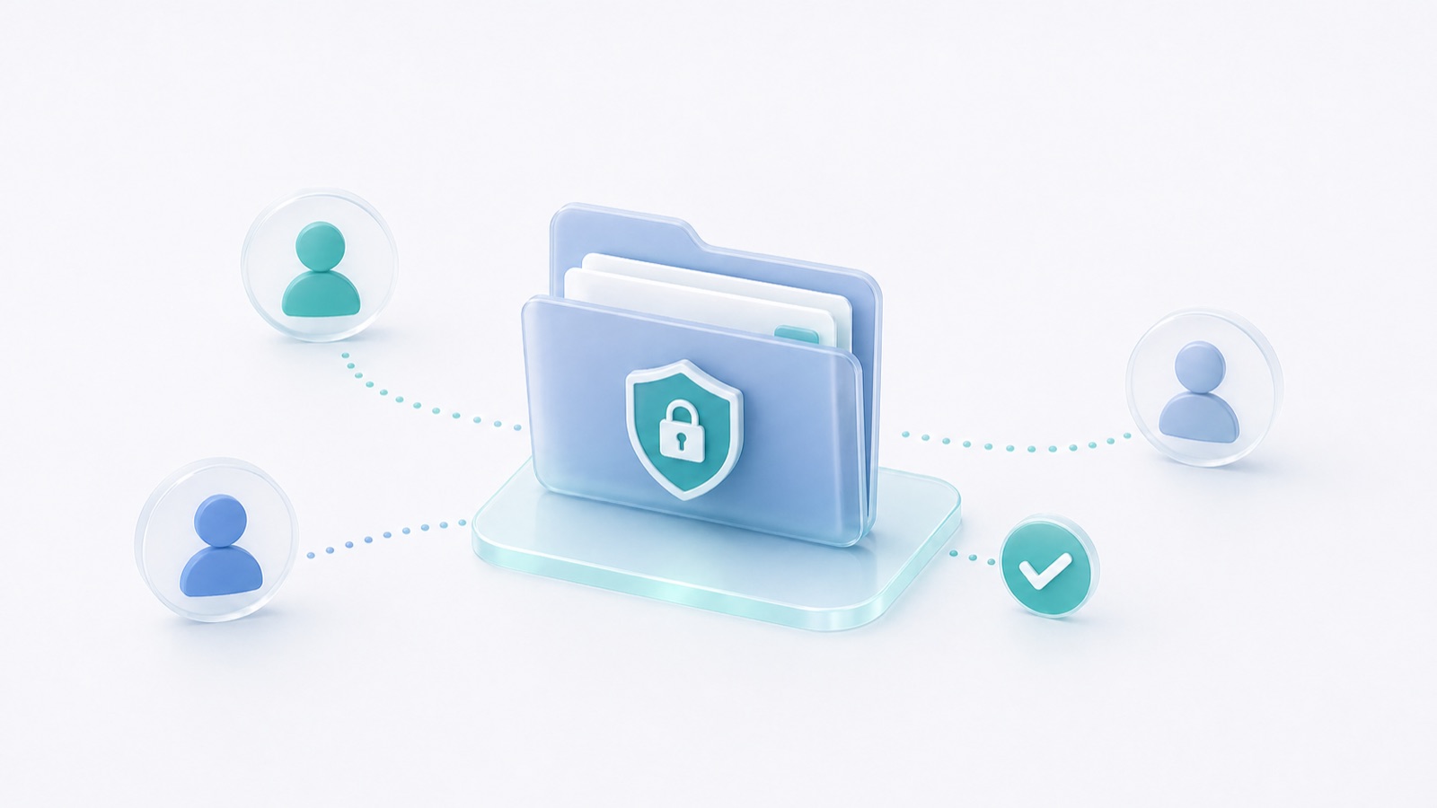 Secure workspace showing role-based access, protected files, and subtle lock symbols.