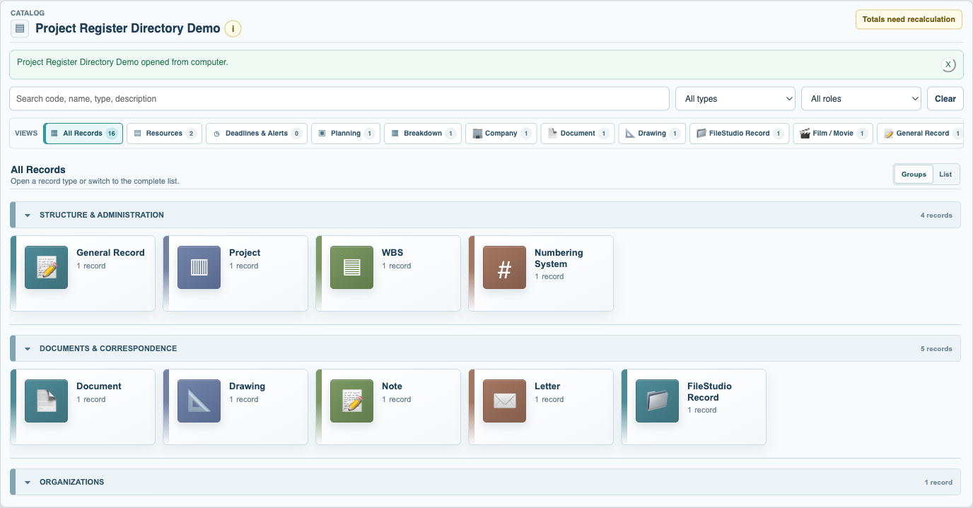 Grouped All Records directory used to open Notes
