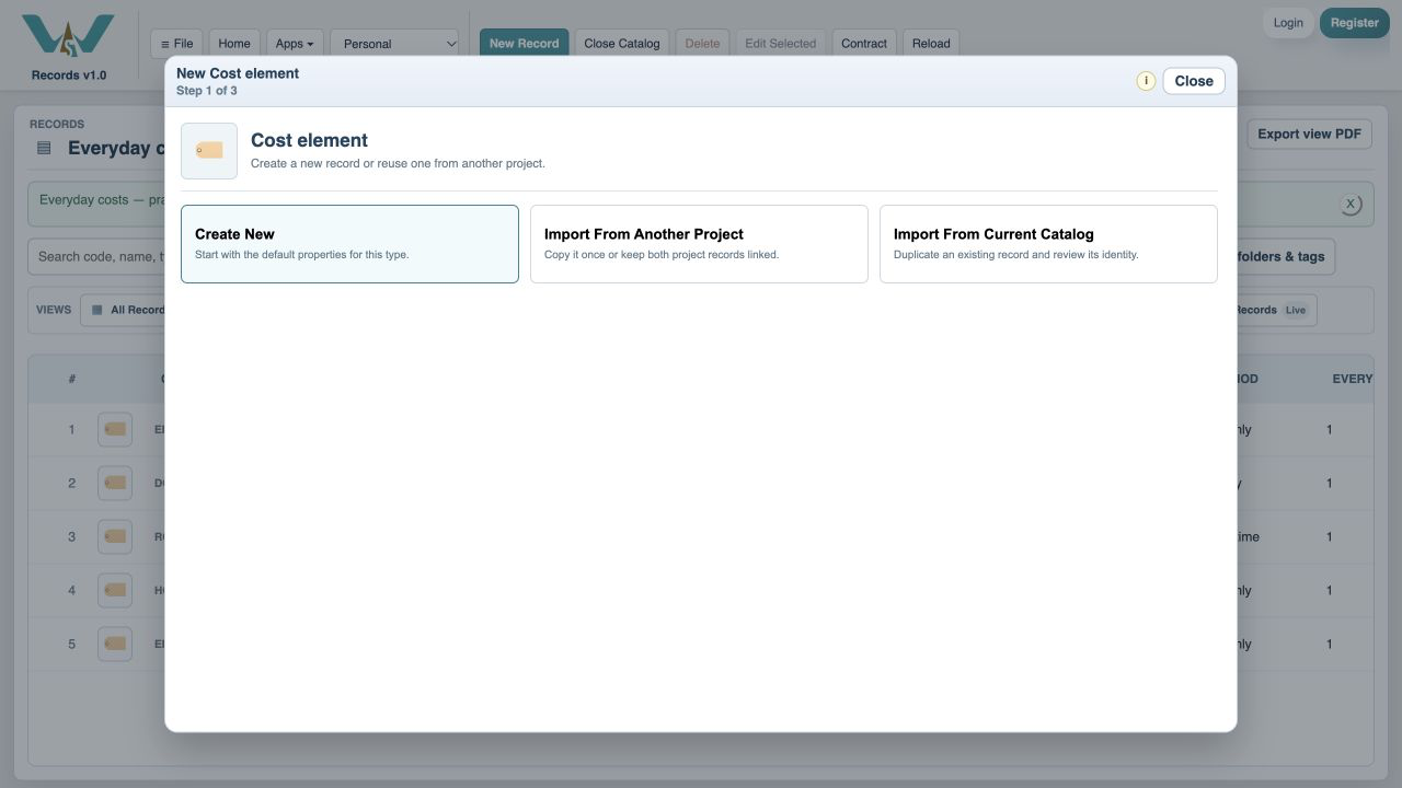 Choose Cost element — Select the Cost element type.