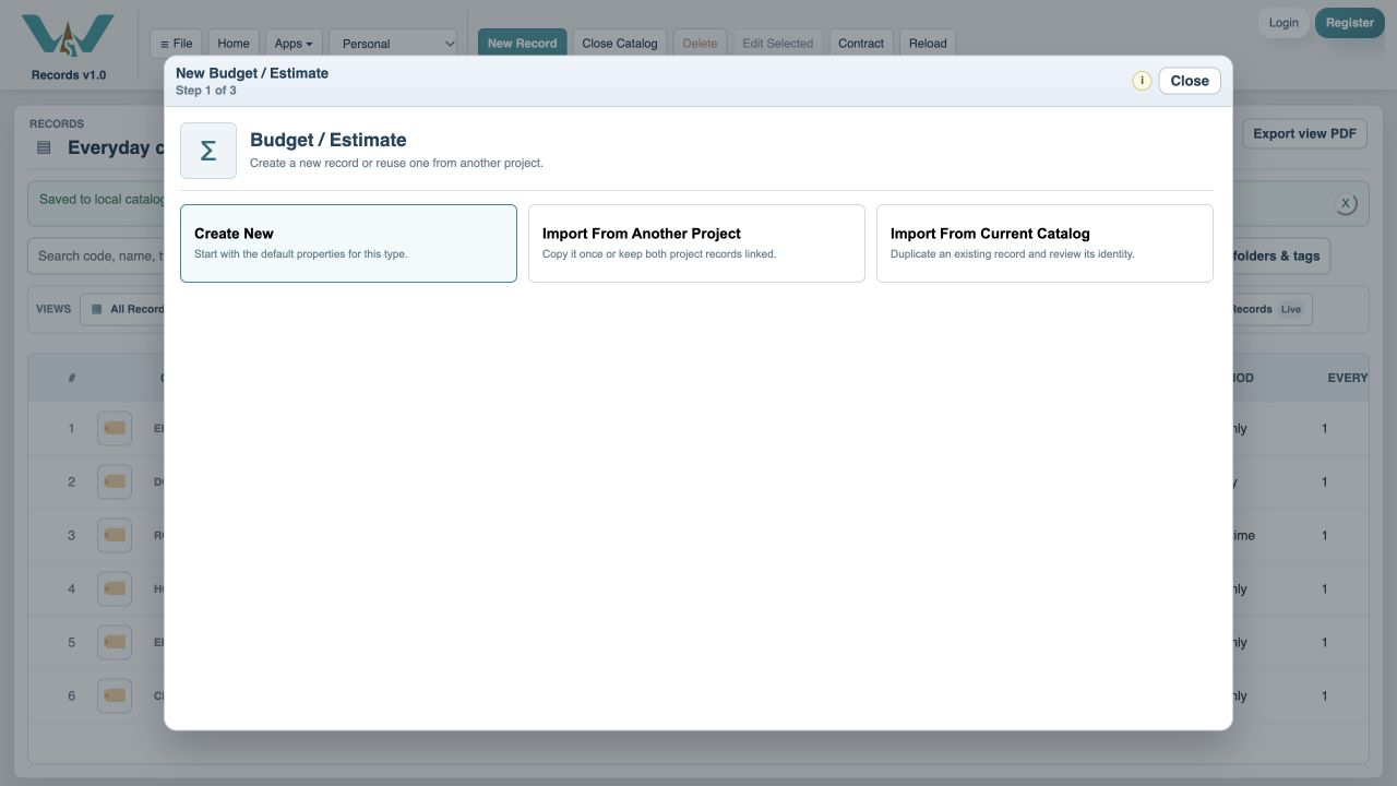 Choose Budget / Estimate — Select the Budget / Estimate type.