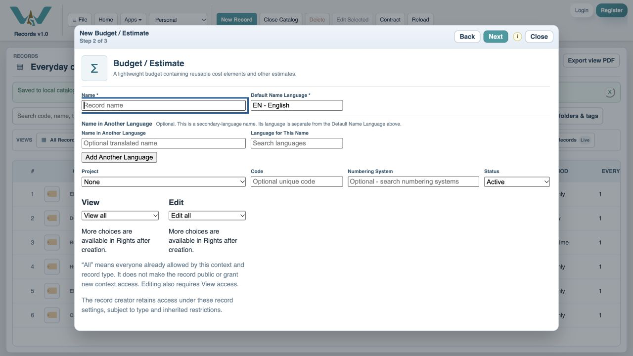 Choose Create New — Start a new estimate.