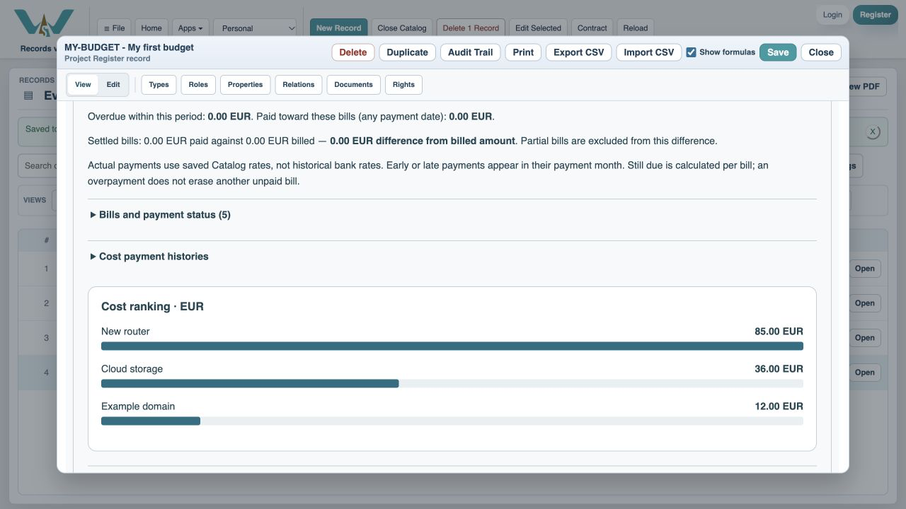 Try a different chart — Select Ranked bars to compare the largest costs in the period.