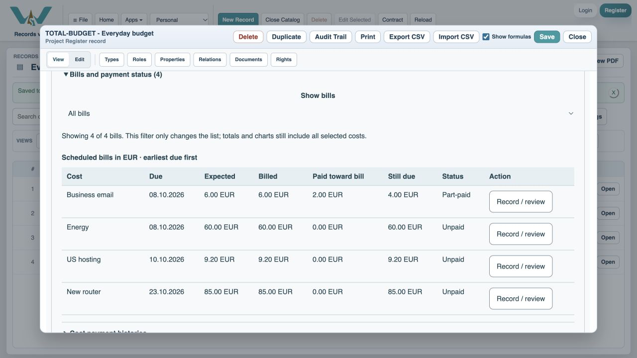 Return to the bill list — Choose Done. The bill is Part-paid.