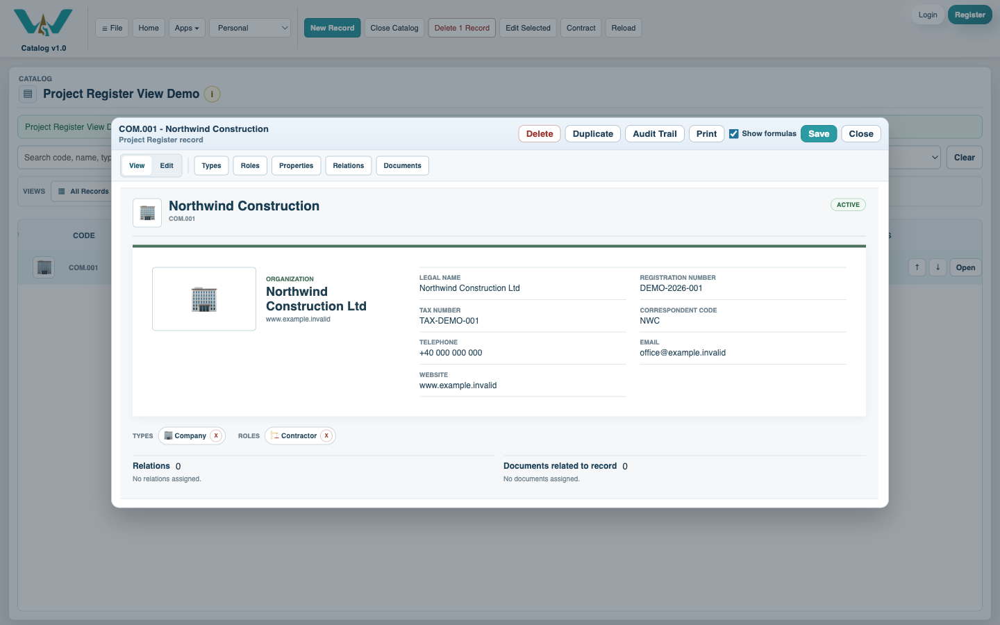 Company record showing its current structured information