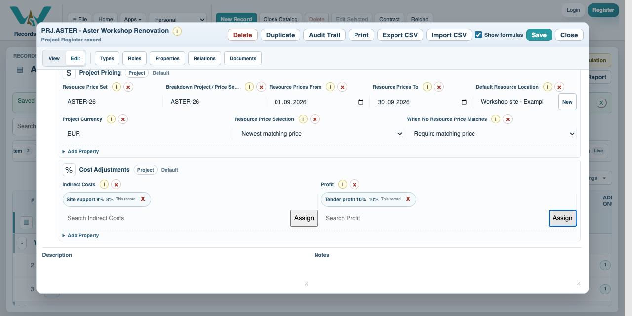 Add profit in Catalog with fictional Aster data