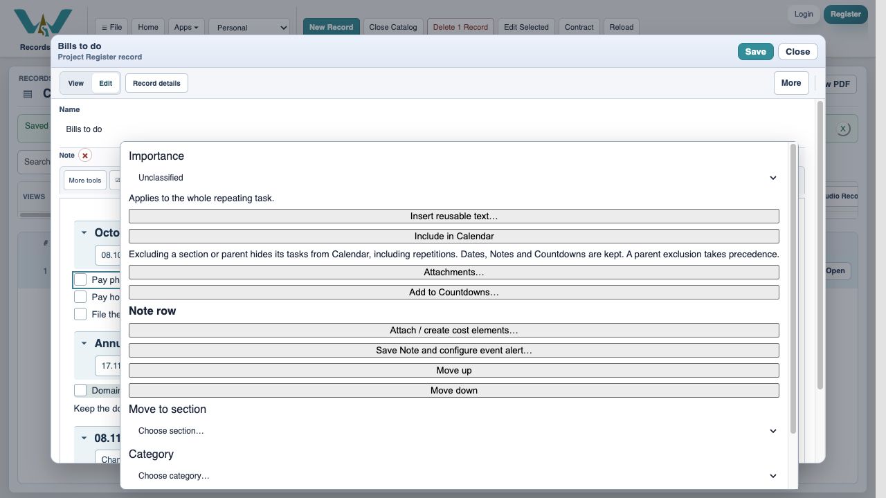 Open the row’s cost links — Right-click or open the row context menu and choose Attach / create cost elements….