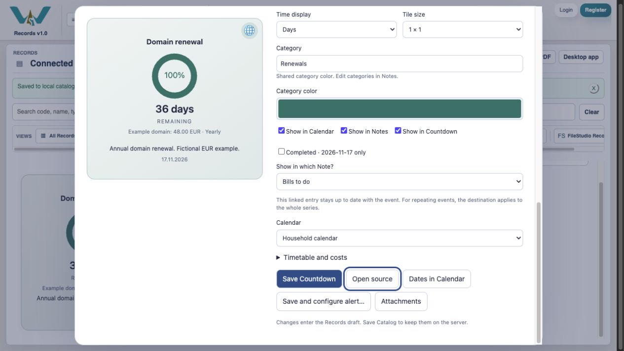 Save Countdown — Choose Save Countdown. The changes enter your Catalog draft.
