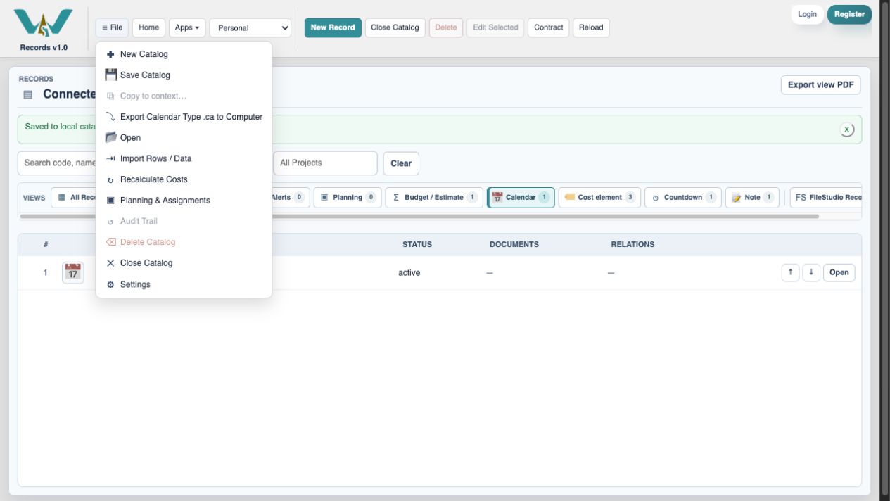 File menu: Save Catalog keeps online changes