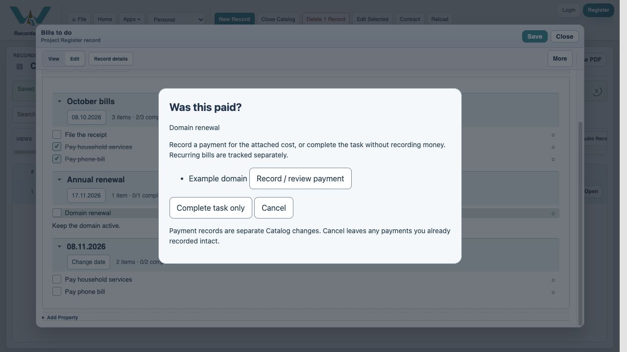 Choose payment review or task-only completion