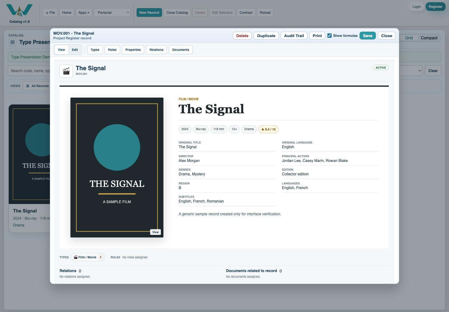 Film record with cover and collection metadata