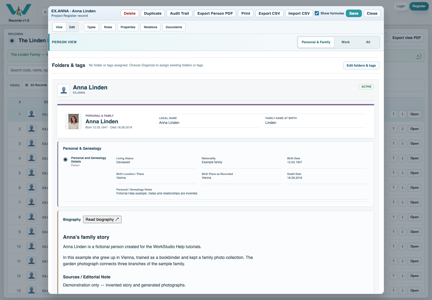Anna’s fictional personal profile.