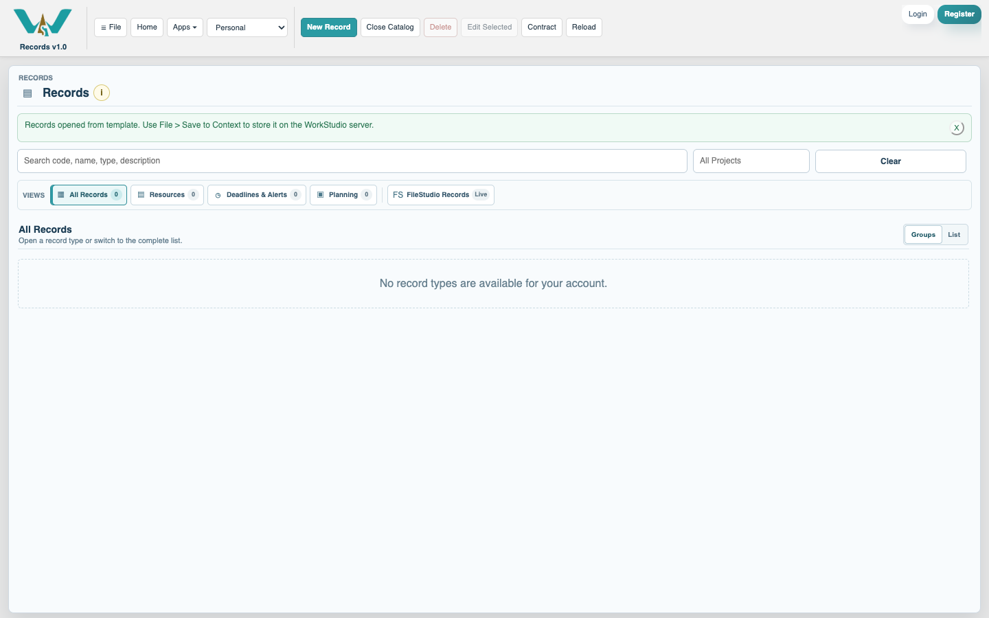 Main Records collection with record views and structured rows