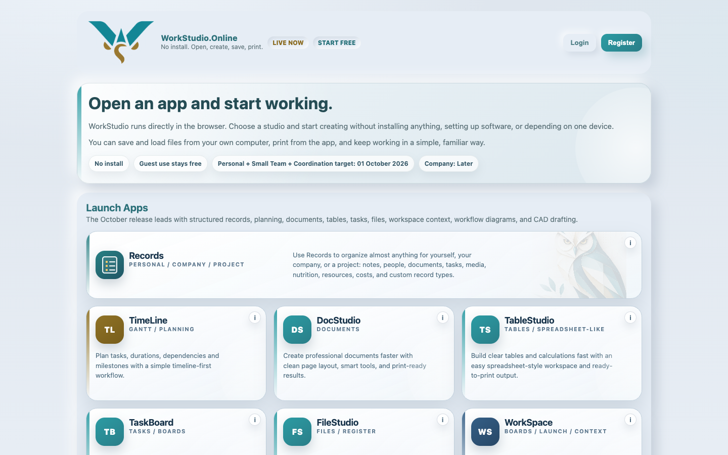 Records launcher on the WorkStudio main page