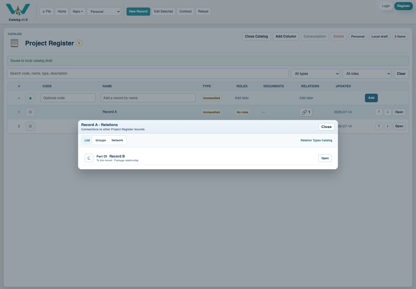 Relationship list with linked records that can be opened