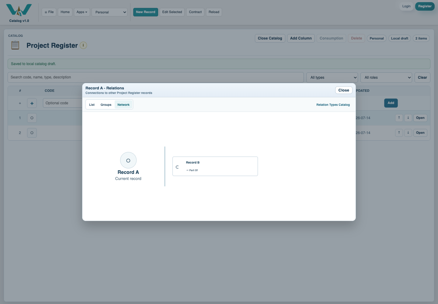 Relationship network connecting people, companies, and records
