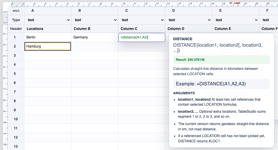 Distance formula result.