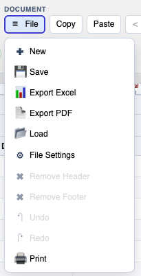 File menu with export options.