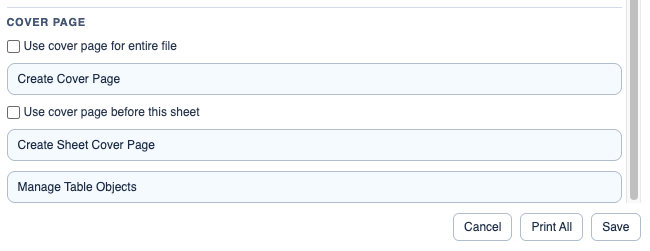 Cover page settings