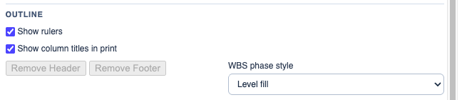 WBS and header/footer settings