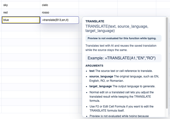 Translate formula editing