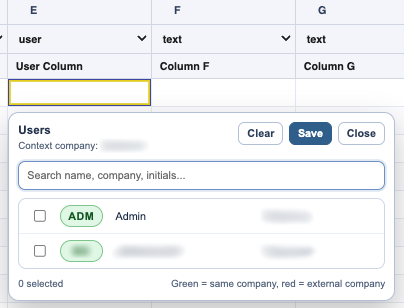TableStudio user column picker