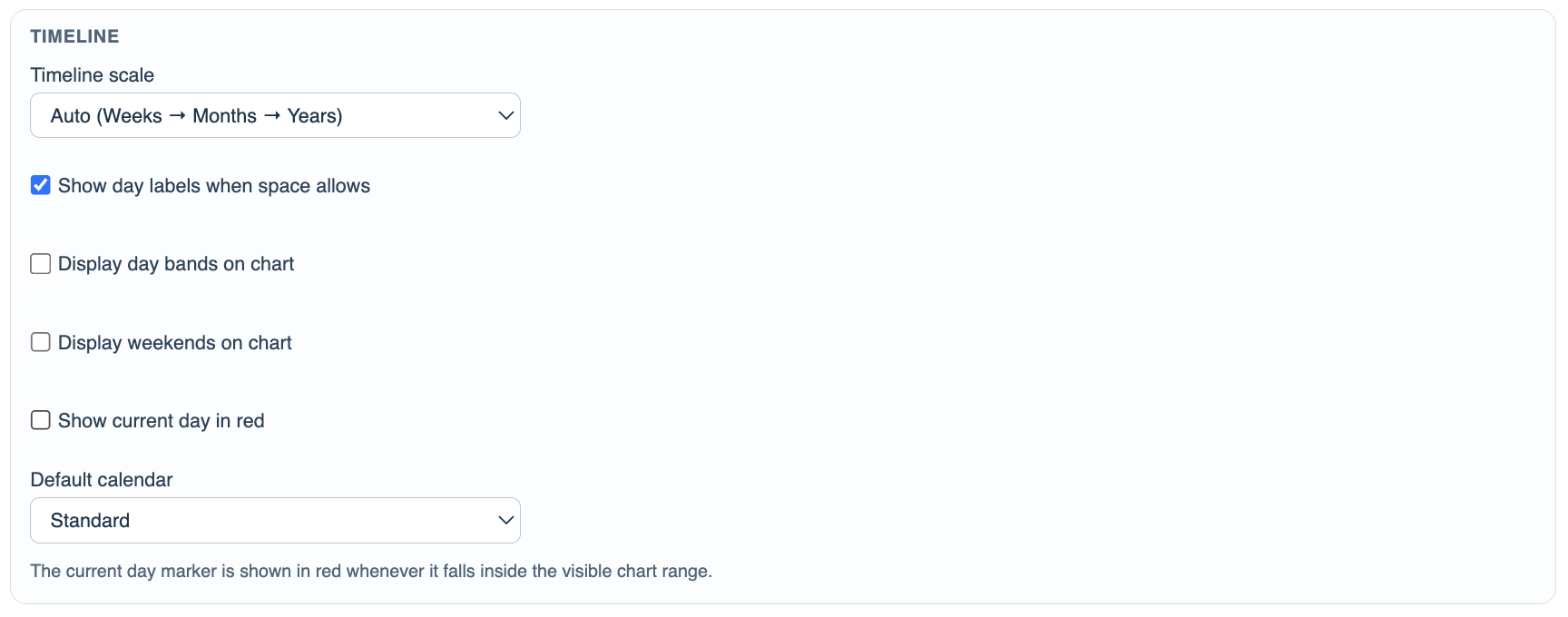 Gantt settings Timeline section.