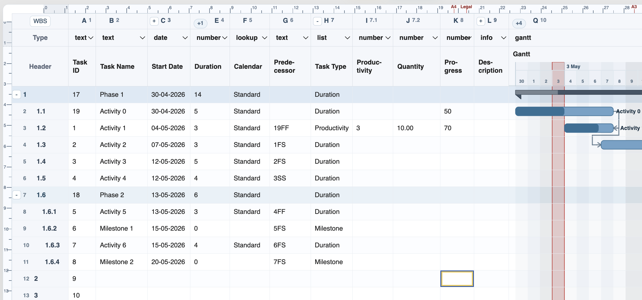 TimeLine schedule showing a Productivity task and progress fill.