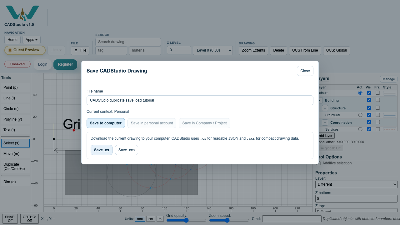 CADStudio save dialog.