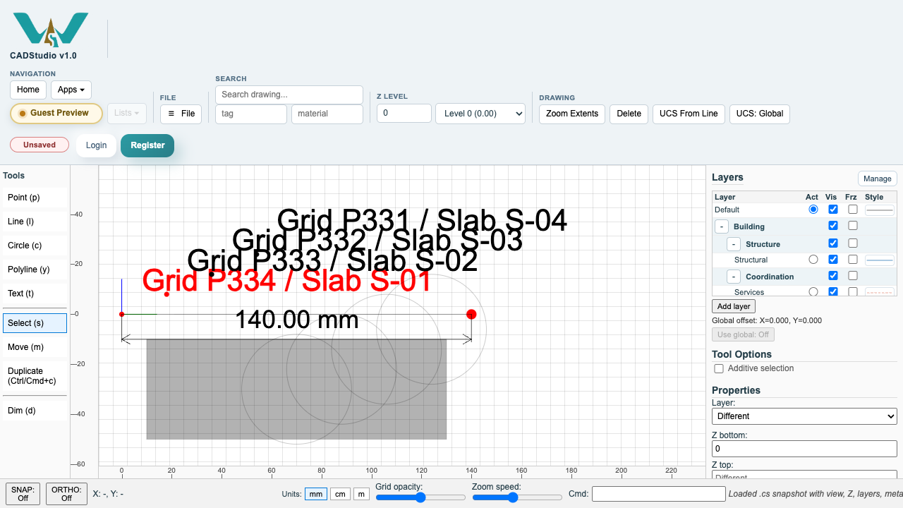CADStudio restored drawing after load.