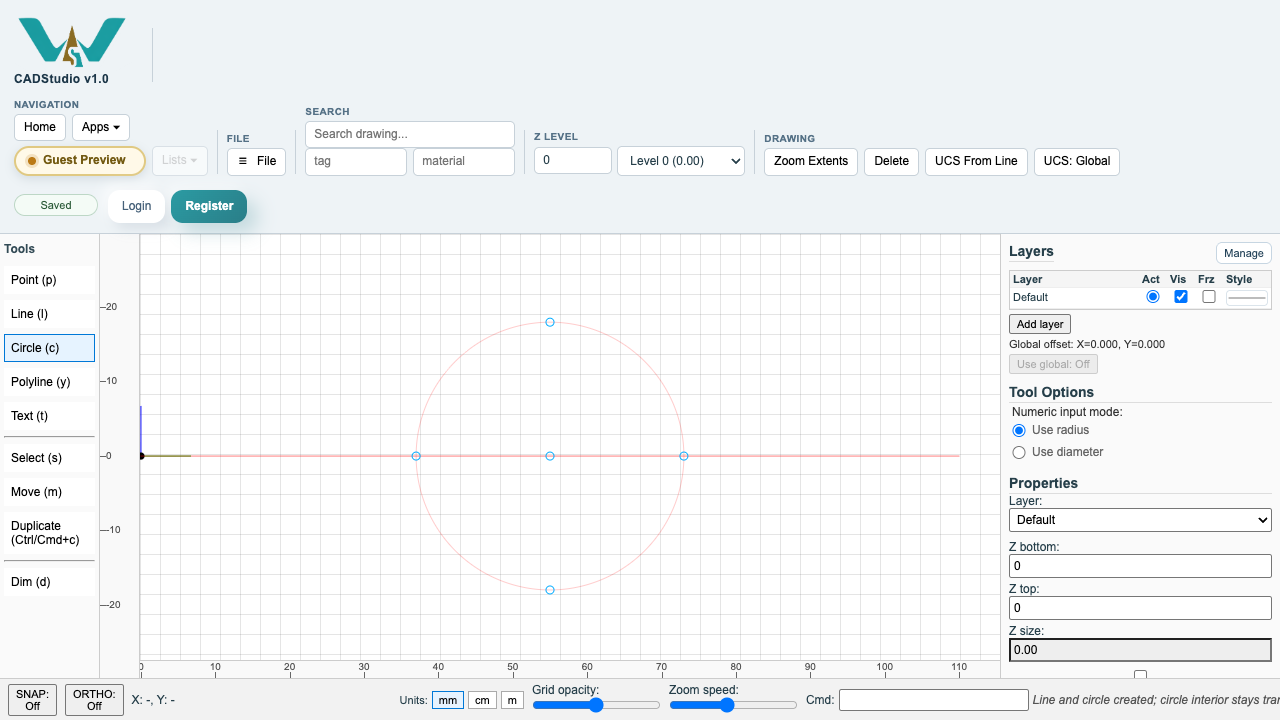 CADStudio line and circle geometry.