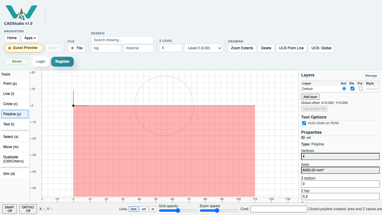 Closed polyline selected in CADStudio.