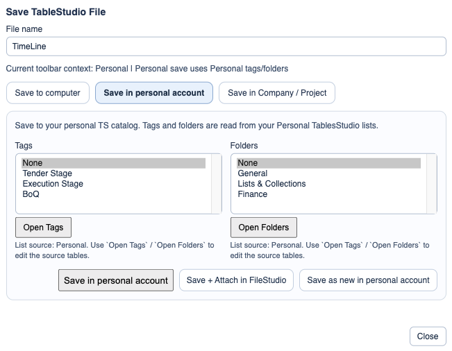 TimeLine save window open over the starter Gantt schedule.
