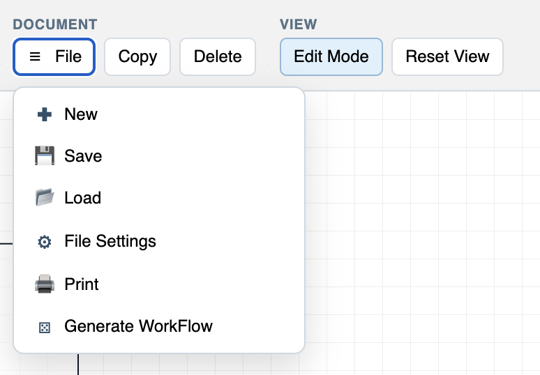 WorkFlow file menu