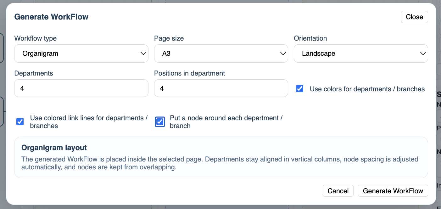 Generate WorkFlow dialog